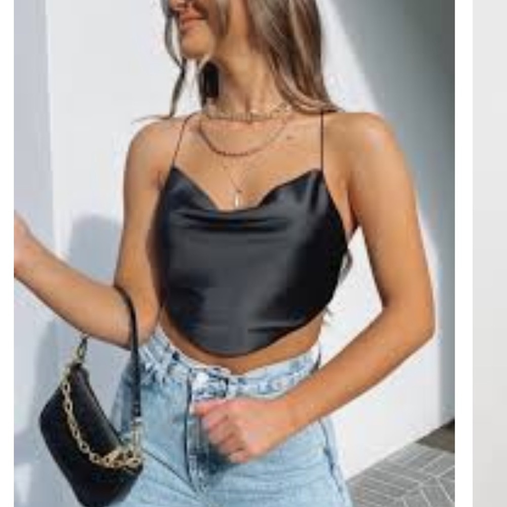 WHITEFOX BLACK SATIN TOP